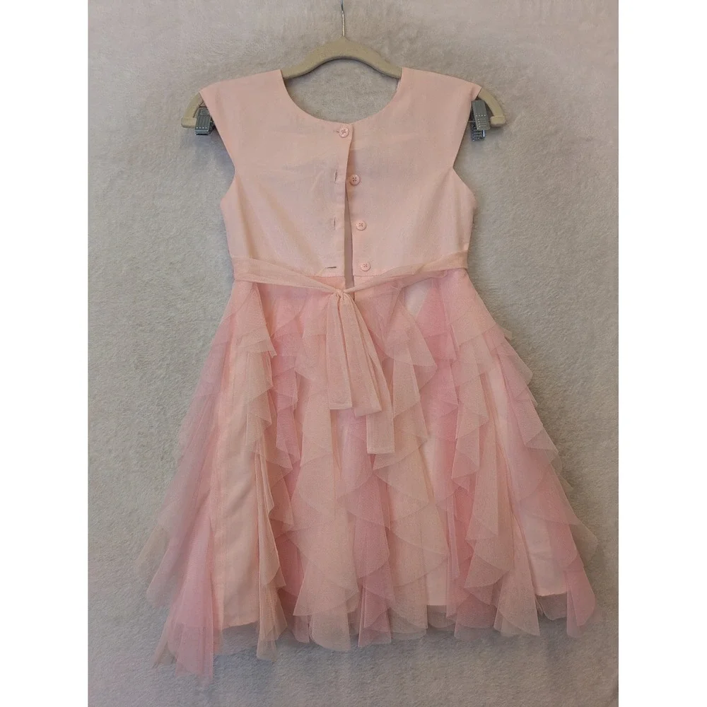 Jona‎ Michelle Girls Pink Floral Embroidered Tulle Ruffle Party Dress Size 7